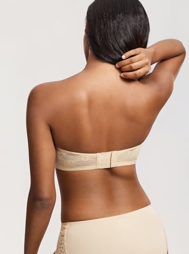 Image of DOBREVA Women's Strapless Lace Bras Unlined See-Through | Underwire, Floral Lace, Sexy, Sheer, Soft, Bow, Multiway, Comfort
