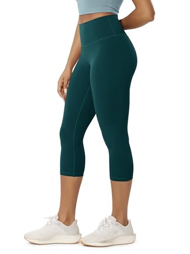 ODODOS Buttery Soft Lounge Yoga Capris for Women 21" High Waist Cropped Capri Leggings, Forest Teal, Large