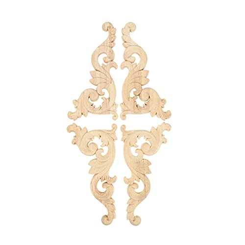 Muxsam Wood Carved Appliques Onlays, 1-Pair Unpainted Small Wooden Carvings Decals Corner Decorative Plaques For Mirrors Walls Doors Bed Fireplace Cabinet Dresser Closet Diy Project, Left & Right #TOP3
