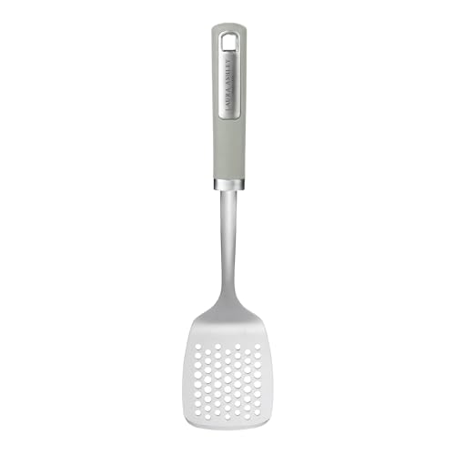 Laura Ashley Stylish Stainless Steel Slotted Turner - Soft Touch Handle, Heat-Resistant and Dishwasher Safe Turner - Ergonomic Spatulas for Cooking, Flipping Pancakes, and More - Sage Leaf