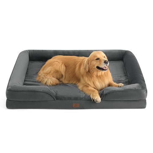Image of Bedsure XXL Orthopedic Dog Bed for Extra Large Dogs - Washable Giant Dog Cat Bed Waterproof, Comfort Dogs Couch Sofa with Washable Removable Cover, Pet Bed with Nonskid Bottom, Dark Grey, 52 inch