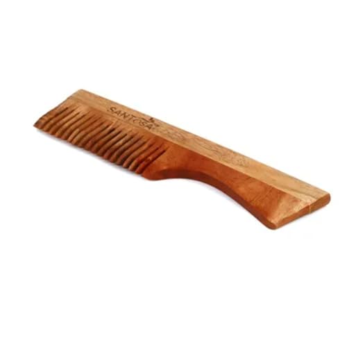 Image of Santosa Kacchi Neem Wooden Comb, Soaked in 14 Herbs & Neem, Coconut and Sesame Oils, for Hair Growth, Detangling, Frizz Control, Hair Shine, Hairfall and Dandruff, All Hair Types (Handle)