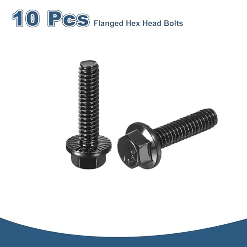 Image of uxcell 10Pcs 1 /4-20 x 1 Flanged Hex Head Bolts, 304 Stainless Steel Flange Hexagon Screws, Flange Hex Drive Screws 5.8 Grade for Machinery Industry Home Appliances, Black