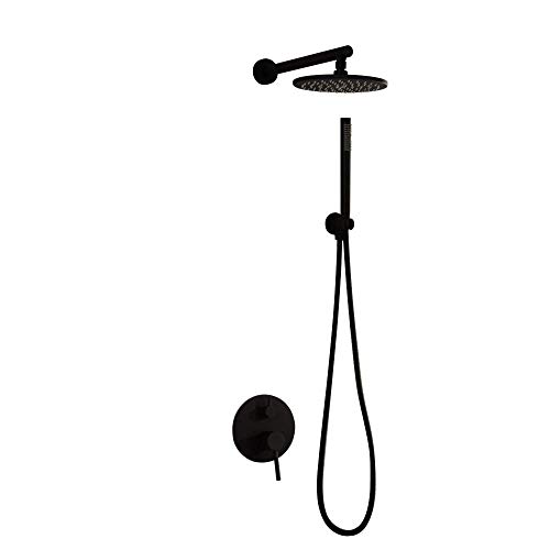 Colonne de douche noire avec mitigeur de baignoire et cascade de pluie 30 cm pour salle de bain