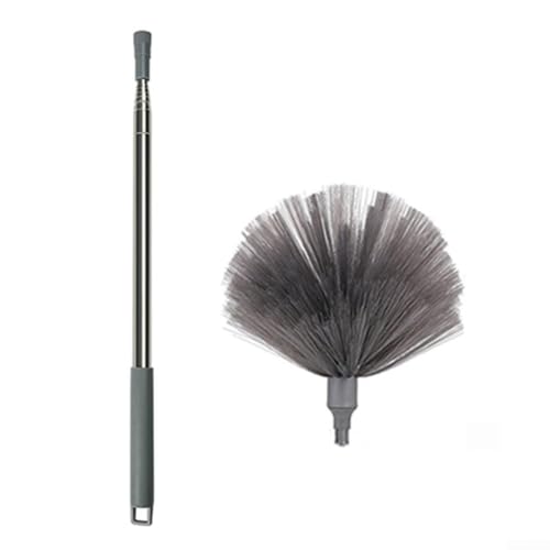 Spazzatrice antipolvere estensibile con testa in microfibra e asta telescopica per la pulizia della casa, raggiunge aree alte e angoli, set da 2 pezzi (grigio)