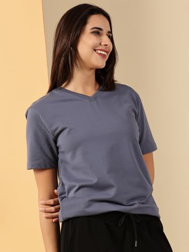 Image of Women's Pure Cotton Relaxed Fit V-Neck Half Sleeve T-Shirt | Gym Wear Casual Look T-Shirt | Regular Fitting with Comfort Wear for Women