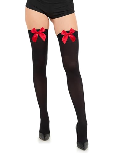 Image of Opaque Thigh High Bow Stockings for Women Thigh Highs Stockings with Bows Over The Knee Socks