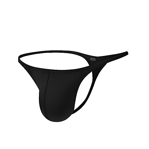Men's Nylon Thongs - Seamless T-Back, Sexy Low Rise Briefs, G-String Bulge Pouch Underwear Black2