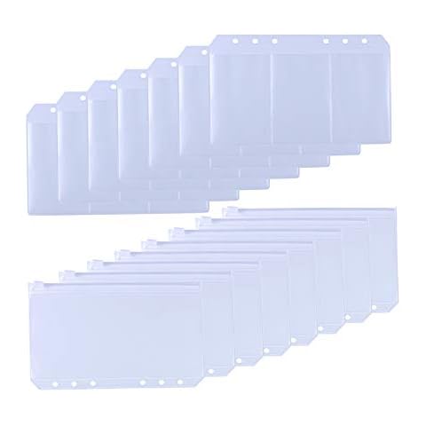 HAUTOCO 30pcs A6 Zipper Binder Punched Pockets 6-Hole Bussiness Card Sleeves Pages Cash Envelopes Bill Pouches Loose Leaf Bags Refills Filler Organizer for 6 Ring Refillable Binder Notebook Planner Cover