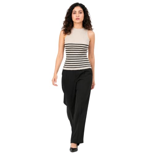 Image of Kalt Womens Knitted, Ribbed Cotton Fitted Sleeveless Round Neck Cami Tank Top