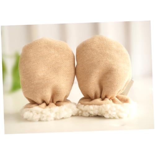 Scratch Gloves Thickened Cotton Hand Covers for Boy Girl Warm Mittens for Autumn Winter Light Brown for Newborns4