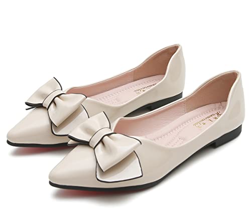 Hee grand Women's Pointed Toe Bow-Knot Ballet Flats Casual Daily Flat Shoes Comfort Work Shoes Dress Shoes Slip on Loafers