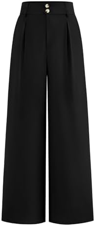 CFLONGE Women Wide Leg Dress Pants High Waist Work Trousers Button Pleated Slacks Palazzo Pants Business Casual Outfits