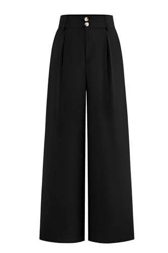 Image of CFLONGE Women Wide Leg Dress Pants High Waist Work Trousers Button Pleated Slacks Palazzo Pants Business Casual Outfits