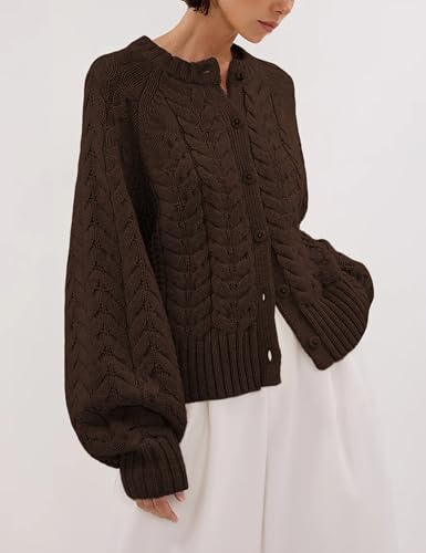 Image of Cable Knit Cardigan for Women Open Front Sweater Casual Loose Long Sleeve Button Outerwear Coats