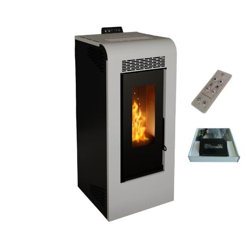 Stufa a Pellet Ventilata Canalizzata Giulia 10 Bianca 10,26 KW 4 Stelle 100 m2 riscaldabili (Stufa Canalizzata + Modulo WIfi + Telecomando)