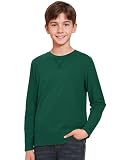 ZUEMET Boys Long Sleeve Shirts Cotton Crewneck T-Shirts for Boy Kids Basic Tee Sweatshirt Green 9-10 Years