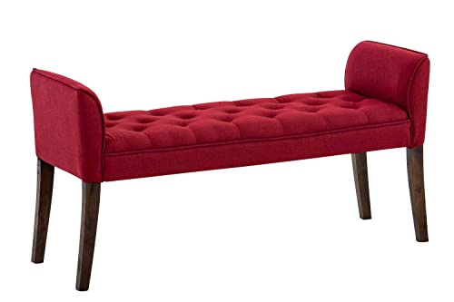Banquette Cleopatra Rembourrée Revêtement en Tissu - Chaise Longue avec Accoudoirs - Piétement en Bois - Banquette Capitonnée - 133 x 64 x 4, Couleur:Rouge, Couleur du Cadre:Antique foncé