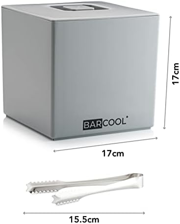 Barcool Ice Bucket with Lid and Ice Tongs | 4 Litre | Square & Double Walled Insulation | Perfect for Home Bars, Pubs, Restaurants, BBQs and Picnics (Grey)