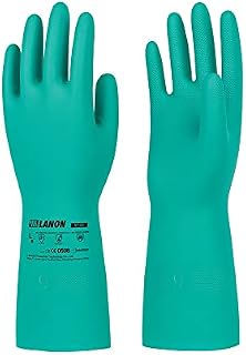 LANON 3 Pairs Nitrile Chemical Resistant Gloves, Reusable Heavy Duty Safety Work Gloves, Acid, Alkali and Oil Protection, Non-Slip, Large