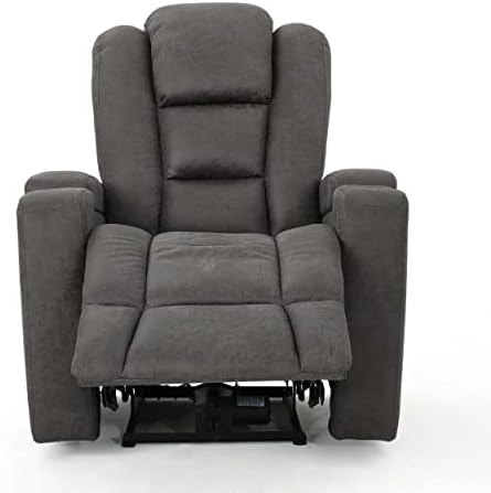 Christopher Knight Home Emersyn Tufted Microfiber Power Recliner with Arm Storage and USB Cord, Slate / Black 38.75D x 33W x 41.75H in