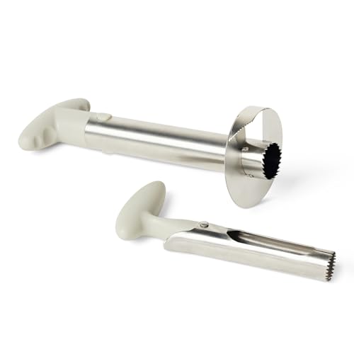 Amazon Basics Pineapple Corer and Slicer and Apple Corer, 2-Piece Set, Dishwasher-Safe, Linen Gray