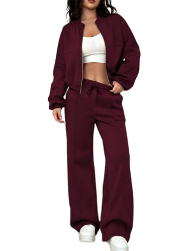 LovelyWholesale Women Sweatsuits 2 Piece Set Zip Up Sweatshirt and Wild Leg Sweatpants Set