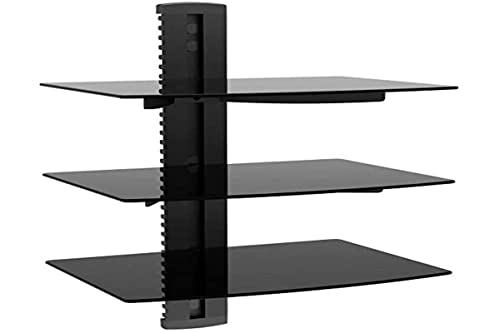 Image of Monoprice 3 Tier Electronic Component Glass Shelf Wall Mount Bracket with Cable Management System