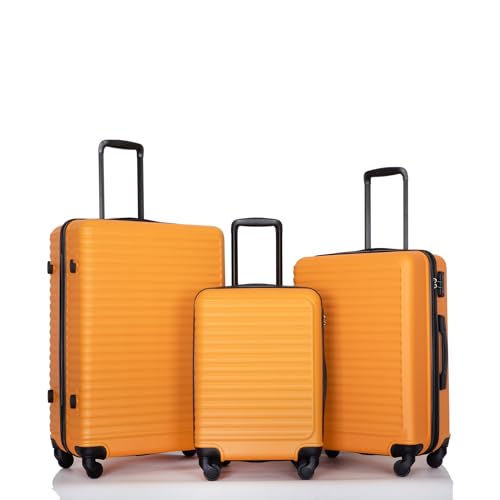 3 Piece Lightweight ABS Luggage Set with Wheels and Lock - Orange Travel Suitcase Set