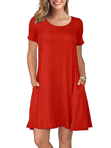 Image of KORSIS Summer Women's Dress Casual T-Shirt Short Sleeve Dresses Swing Flowy Beach Vacation Work Sundress with Pockets