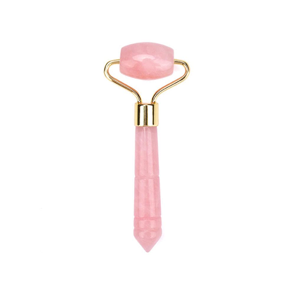 Rodillo de cuarzo rosa con Gua Sha Set para cara natural auténtico masaje de cristal facial piel ojos tonos de cuello firmes Depuffs-Mini Roller 1