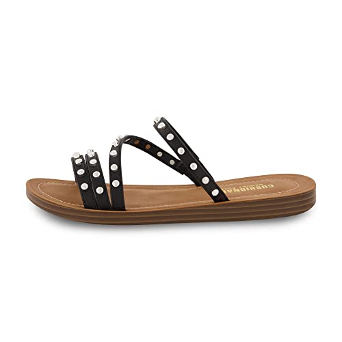 CUSHIONAIRE Andrea Strappy Women’s Sandals, Comfortable Studded Flat Slides for Women with Cushioned Footbed2