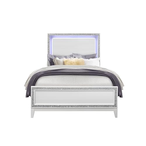 LOPOO Glamorous White Full Bed for Stylish Comfort, Elegant Crushed