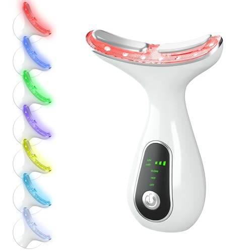CNBHEABY Facial Massager 7 Color Face Lift Device for Face and Neck Massage with 113°F & Vibration & Clean 3-in-1 Multifunctional Wand for Skin Care (White)