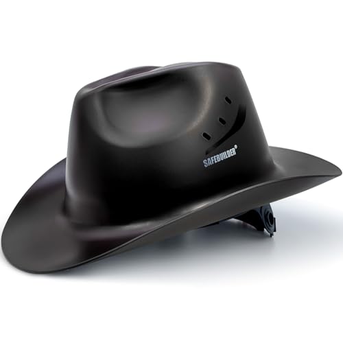 SAFEBUILDER Cowboy Style Hard Hat Class C Safety Helmet Vented Full Brim Hard Hats Work Safety Helmet for Men and Women Outdoor,Industrial,Construction Head Protection- ANSI Approved (Black)
