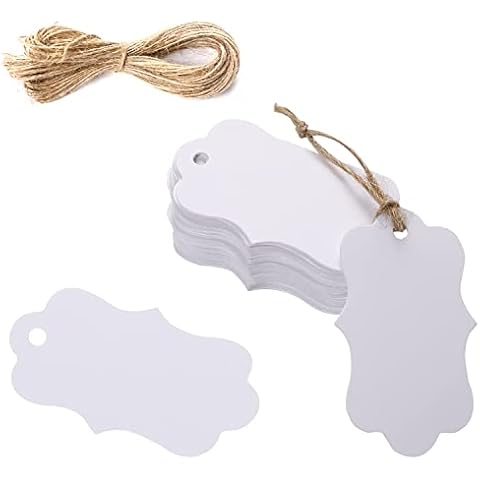 White Blank Gift Label Tags 100Pcs Gift Tags with String Paper Cards Kraft Hang Label as Price Tags Wedding Favor Tags Birthday Gift Tags Cover