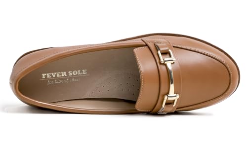 Image of FEVERSOLE Women's Comfort Penny Loafer Geniune Leather Insole Flexible Walking Driving Shoes