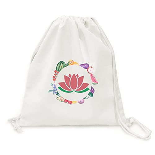 Sac en tissu pliable à sangle fleur de lotus pour légume plante et feuille