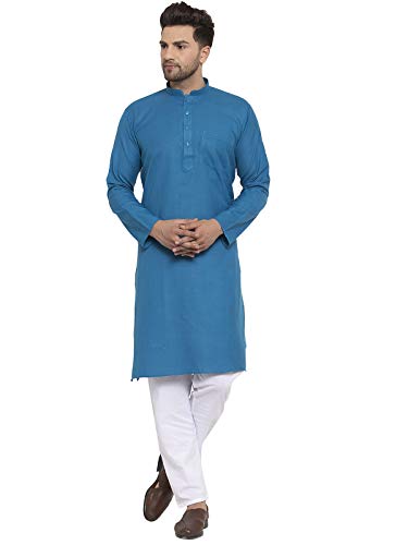 Image of KRAFT INDIA Men's Cotton Solid Kurta With Drawstring Pyjama Set
