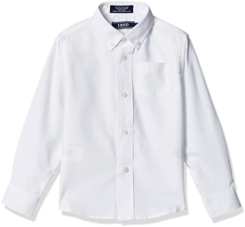 IZOD boys Long Sleeve Solid Button-down Collared Oxford With Chest Pocket Button Down Shirt, White, 14-16 Husky