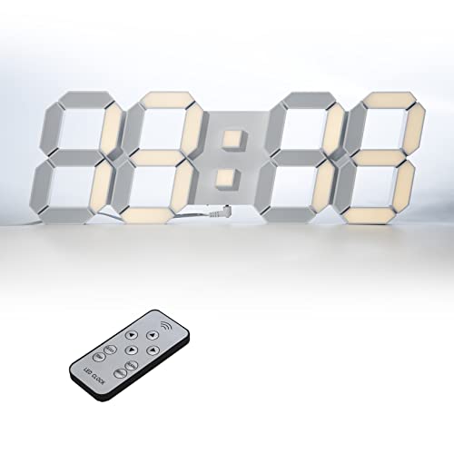 デジタル時計 LED時計 壁掛け時計 3D 15インチ 目覚まし時計 リモコン付き 音なし ランプ年/月/日温度表示 電球色のキッチン時計KOSUMOSU ACD-215Y