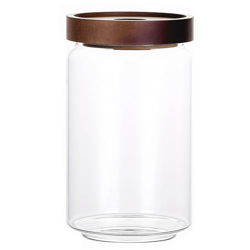 MOLADRI 720ML/24Oz Clear Cute Glass Storage Canister Holder with Stackable Airtight Wood Lid, Modern Decorative Container Jar for Coffee, Spice, Candy, Salt, Cookie, Condiment, Pepper, Sugar