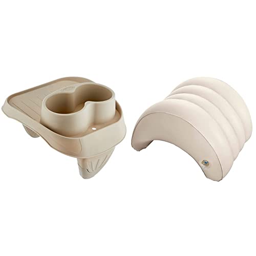 Accesorios Intex Whirlpool Portavasos de plástico para Pure SPA, beige, 26 x 22 x 18 cm y accesorios de hidromasaje Reposacabezas inflable para Pure SPA, beige, 29 x 30 x 23 cm