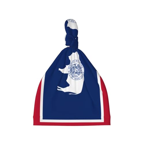 Newborn Baby Hat, Wyoming State Flag Print Soft Top Knot Beanie Cap, Cute Baby Headwear for 0-6 Months Black