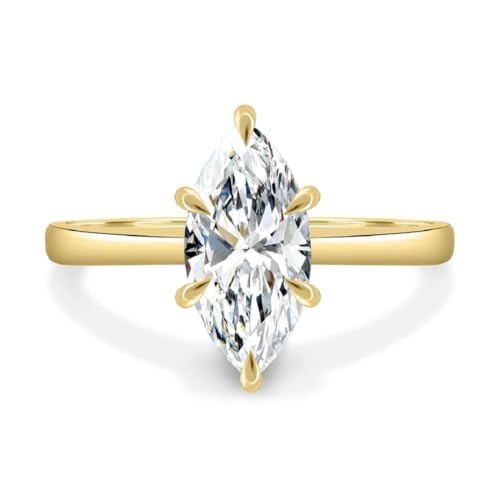 Handmade Zariyah 1CT-3CT Hidden Halo Marquise Cut Moissanite Anniversary Ring for Women Solitaire Wedding Engagement Ring Promise Gifts for Her 925 Silver, 10K/14K/18K Solid Gold (Yellow, Main Stone : 3.00 Carat)
