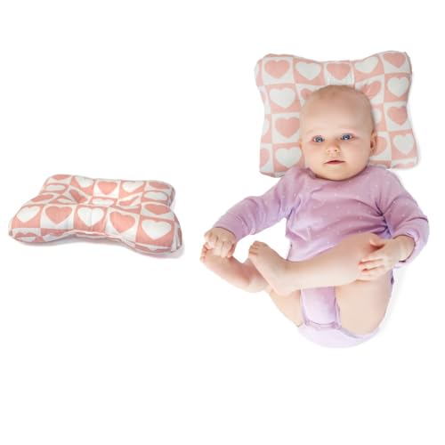 B-DREAMY Cojín antivuelco de Tela 100% algodón Suave y Transpirable: Pequeño y Fácil de Transportar, Cojines Infantiles para Cuna, Carrito, Viaje, decoración habitación. (Corazones)