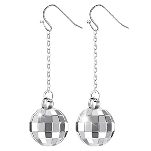 Vintage Disco Ball Earrings, 0.6 * 2.4in Ball Drop Earring, Alloy Earrings, 60’s 70’s Disco Fancy Dress Women’s Costume Accessories, Vintage Earring for Gifts Fashion Accessories (Silver)