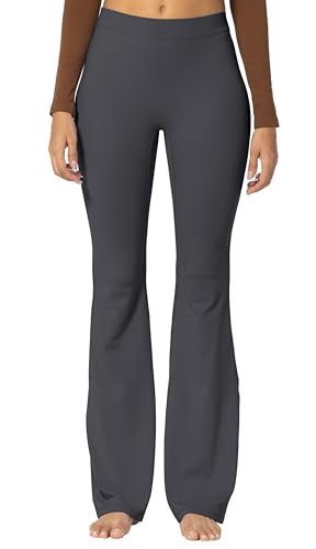 Sunzel Sunzfly Flare Leggings for Women No Front Seam Buttery Soft Yoga Pants with Tummy Control and Wide Leg for Workout, 30in, Grey, XS