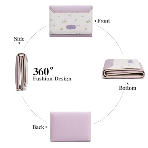 Image of GAEKEAO Small Wallet Women Vegan Leather Girls Cute Wallets Ladies Mini Trifold Card Holder Floral Pattern with ID Window Purse