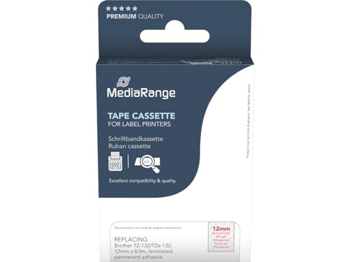 Cassette ruban TZ-132 MediaRange 12mm laminé rouge transparent